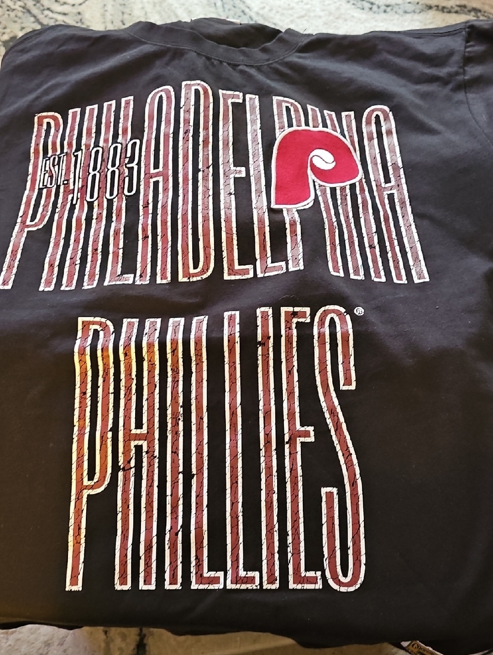 Mitchell & Ness Phillies Black Tee Stressed Look Large New